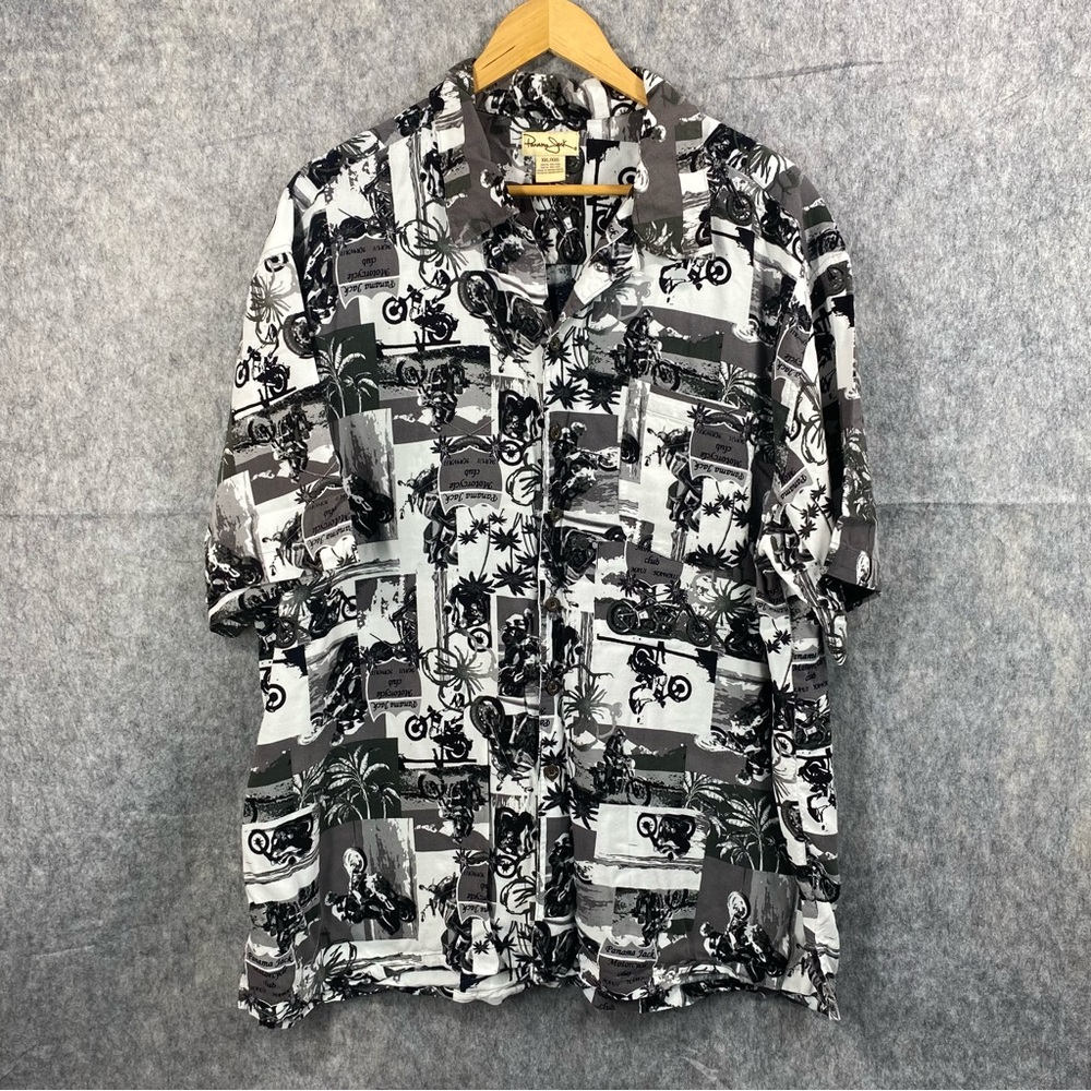 Panama Jack Mens Black/White Motorcycle‎ Graphic SS Button Down Shirt SZ XXL